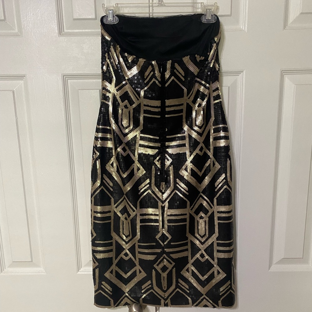 Ralph Lauren evening cocktail dress, black and gold sequin pattern